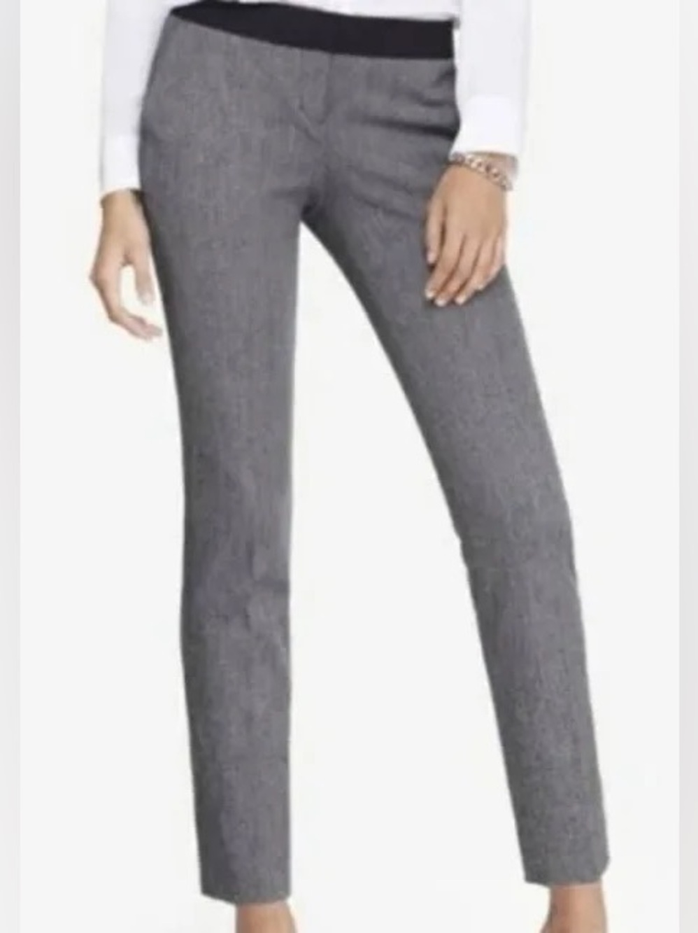 Express Columnist Ankle Mid-Rise Gray and Black Straight Leg Pants